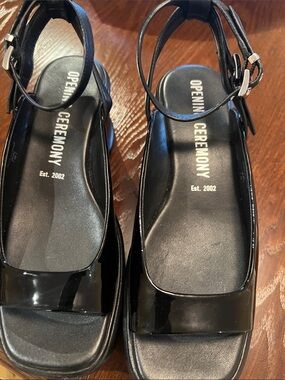 Opening Ceremony Black Patent Square-Toe Platform Sandals
